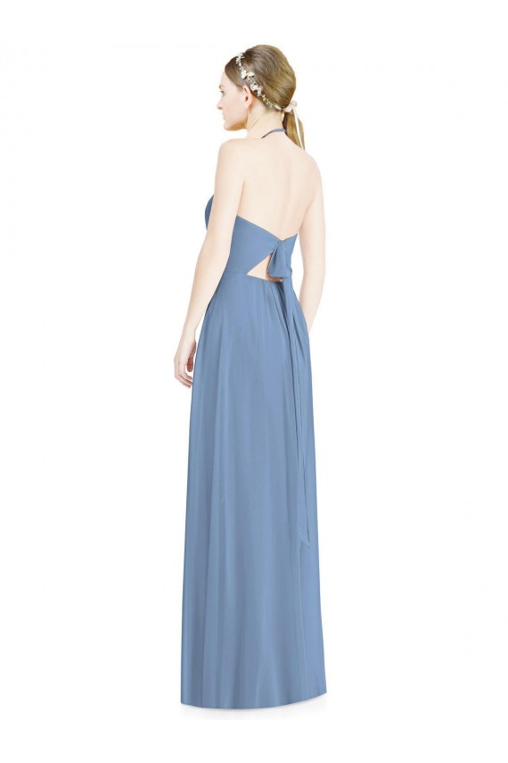 Online Halter Neck Tie Back Long Chiffon Bridesmaid Dress UK