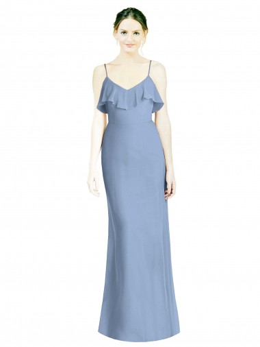 Online Deep Open Back Long Chiffon V-Neck Bridesmaid Dress UK