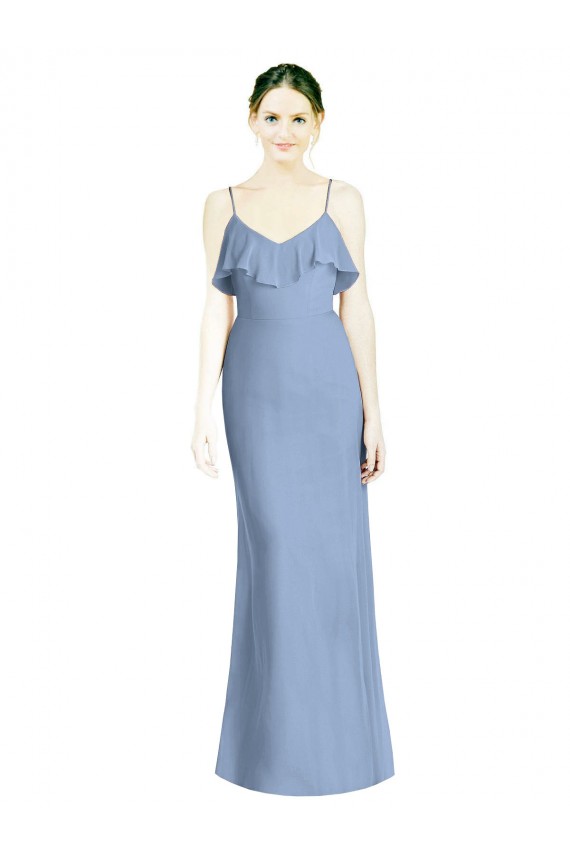 Online Deep Open Back Long Chiffon V-Neck Bridesmaid Dress UK