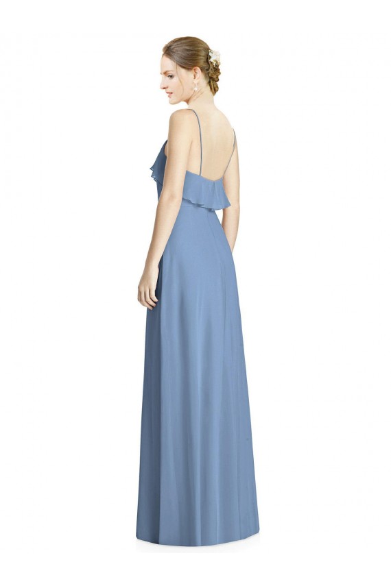 Online Deep Open Back Long Chiffon V-Neck Bridesmaid Dress UK