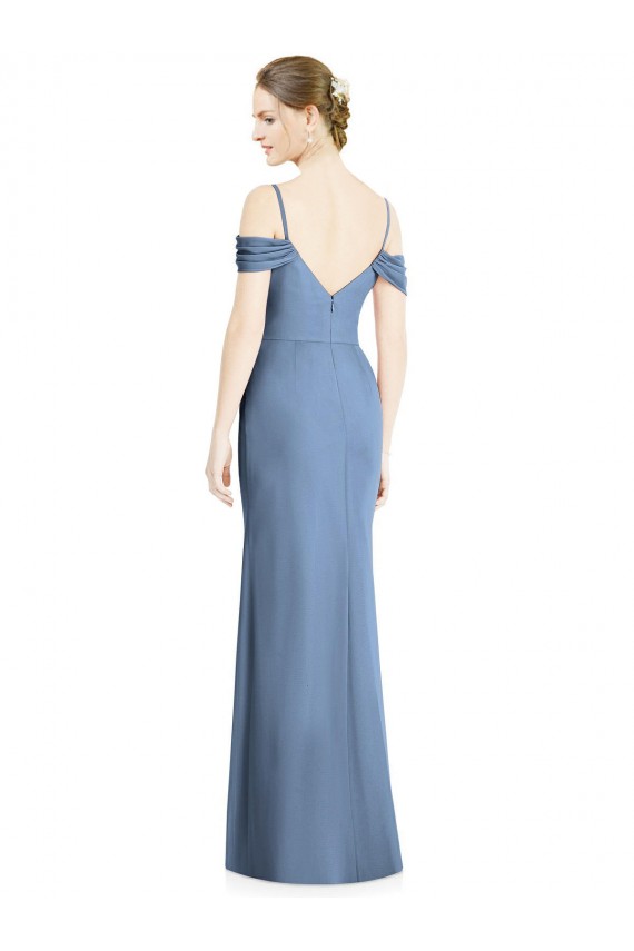 Online Draped Cold Shoulder Sweetheart Long Chiffon Formal Bridesmaid Dress UK