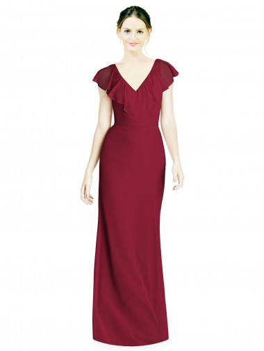 Online V-Neck V-Back Long Chiffon Bridesmaid Dress UK
