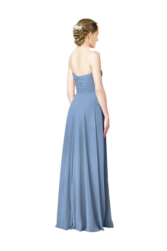 Online Draped Strapless Sweetheart Full Length Chiffon Bridesmaid Dress UK