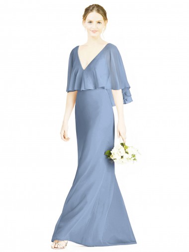 Online V-Back Trumpet Chiffon Bridesmaid Dress with Draped Cape Overlay UK