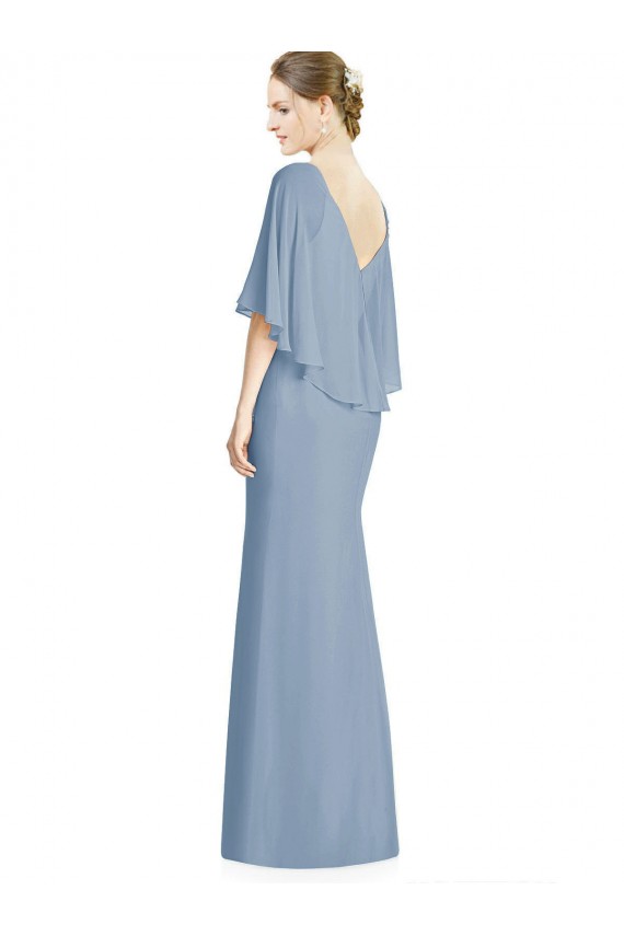 Online V-Back Trumpet Chiffon Bridesmaid Dress with Draped Cape Overlay UK