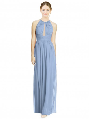 Online Open Back Long Chiffon Halter Bridesmaid Dress UK