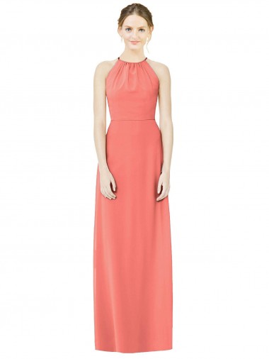 Online Open Back Shirred Halter Chiffon Bridesmaid Dress UK