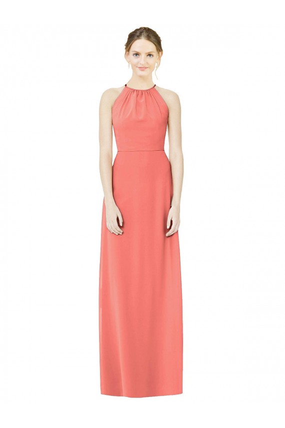 Online Open Back Shirred Halter Chiffon Bridesmaid Dress UK