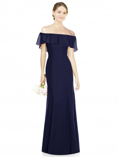 Online Off the Shoulder Full-Length Trumpet Chiffon Bridesmaid Dress UK