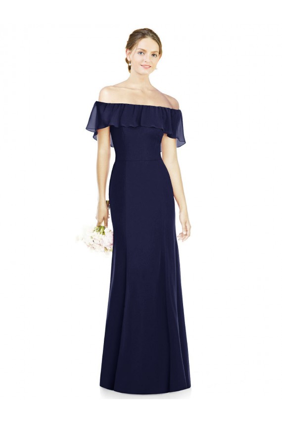 Online Off the Shoulder Full-Length Trumpet Chiffon Bridesmaid Dress UK