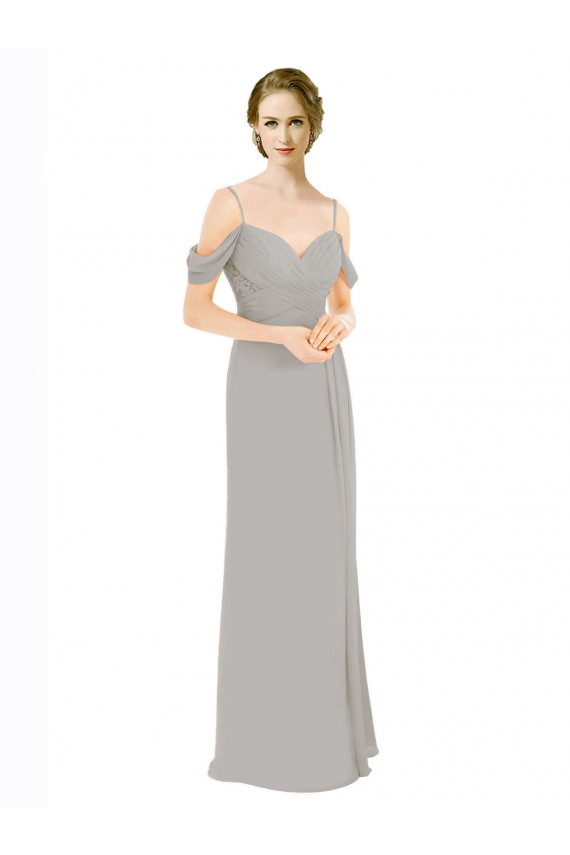Online Draped Cold Shoulder Chiffon Bridesmaid Dress with Pleated Wrap Bodice UK
