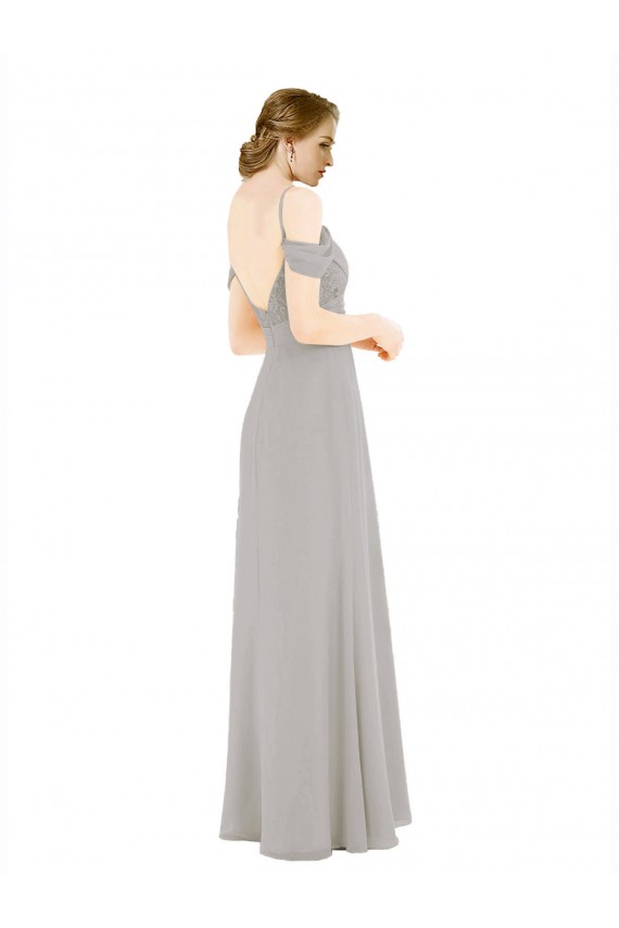 Online Draped Cold Shoulder Chiffon Bridesmaid Dress with Pleated Wrap Bodice UK