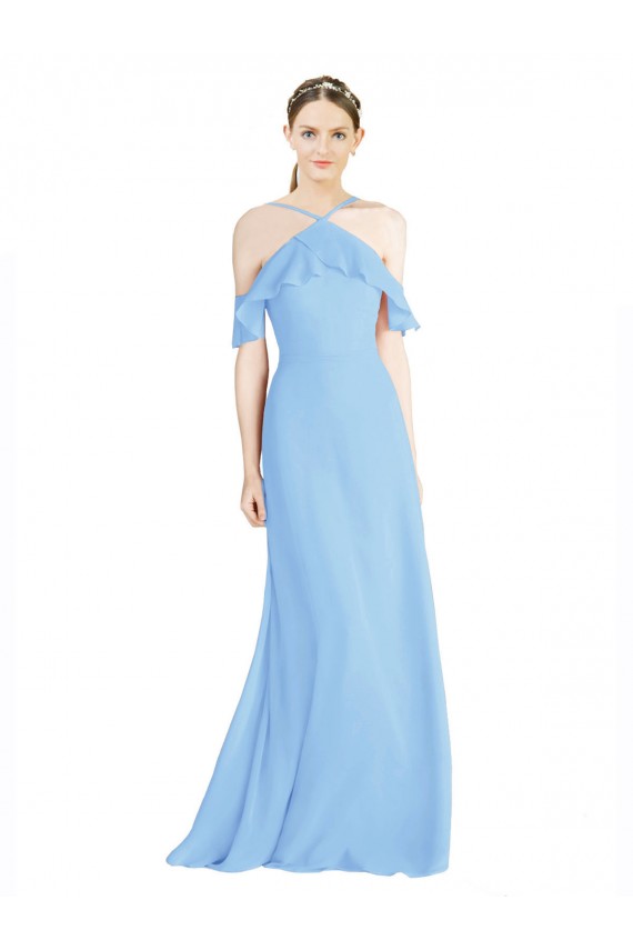 Online Halter Frill Cold Shoulder A-Line Chiffon Bridesmaid Dress UK