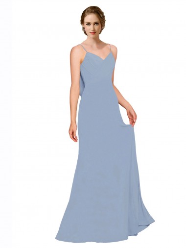 Online Cowl Back Long Chiffon Slip Bridesmaid Dress with Straps UK