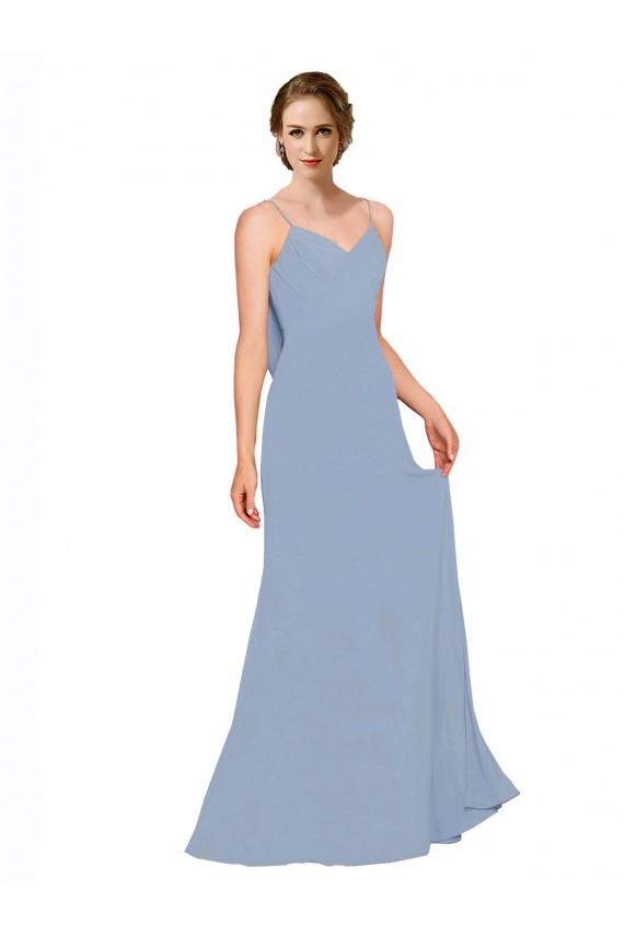 Online Cowl Back Long Chiffon Slip Bridesmaid Dress with Straps UK