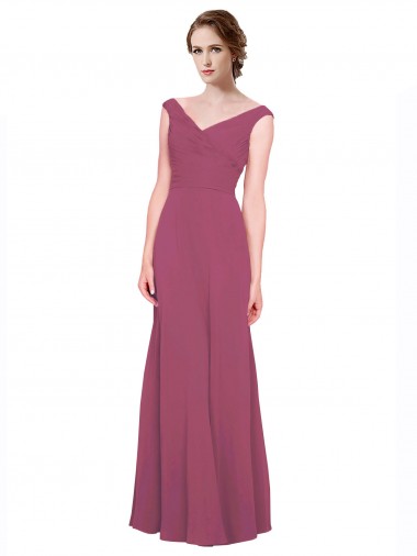 Online V-Neckline Long Chiffon Bridesmaid Dress with Wide V-Back UK