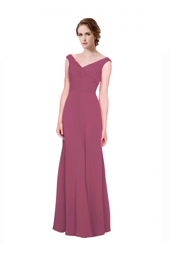 Online V-Neckline Long Chiffon Bridesmaid Dress with Wide V-Back UK