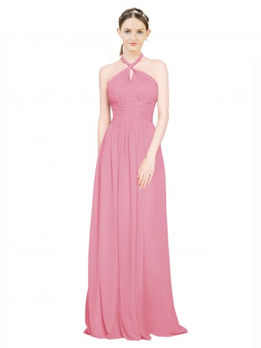 Online Halter Neck Keyhole A-Line Chiffon Bridesmaid Dress UK