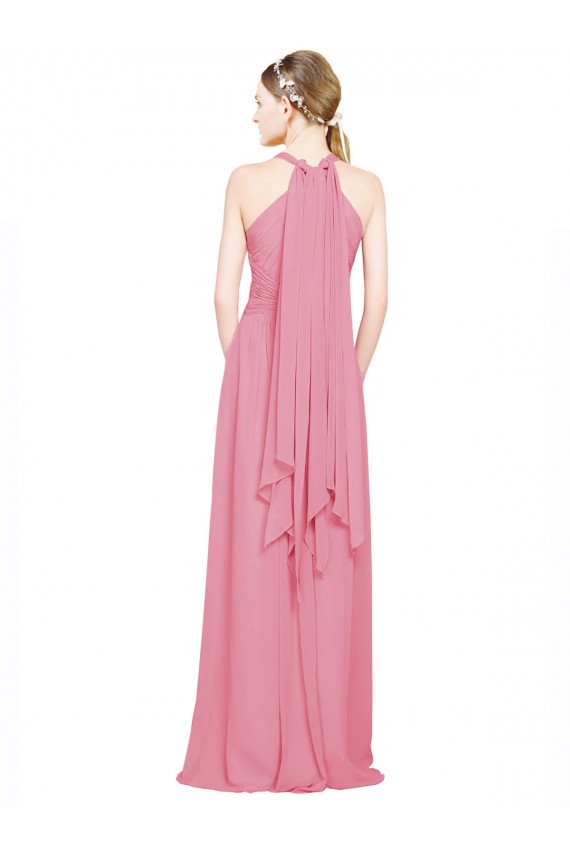 Online Halter Neck Keyhole A-Line Chiffon Bridesmaid Dress UK