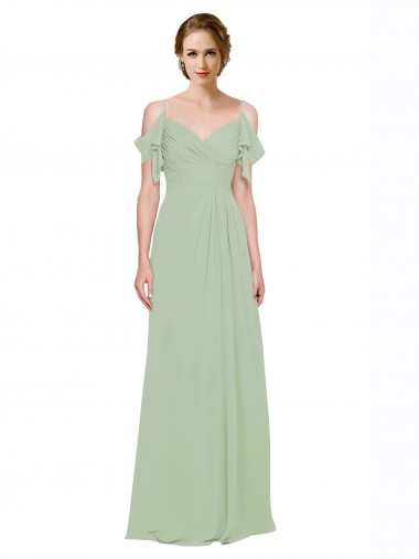 Online Split Cold Shoulder Draped A-Line Chiffon Bridesmaid Dress UK