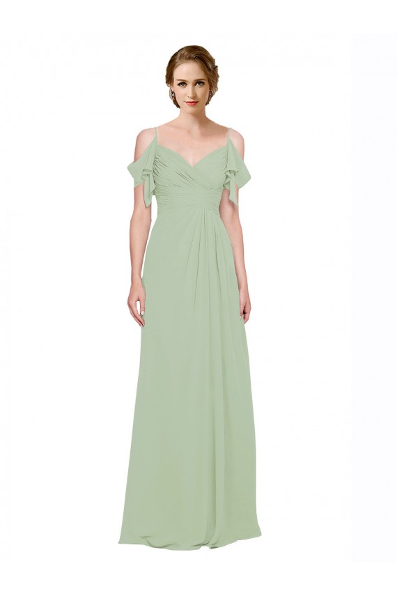 Online Split Cold Shoulder Draped A-Line Chiffon Bridesmaid Dress UK