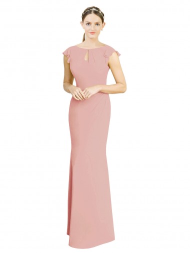 Online Chiffon Cap Sleeves Long Bridesmaid Dress with Keyhole UK