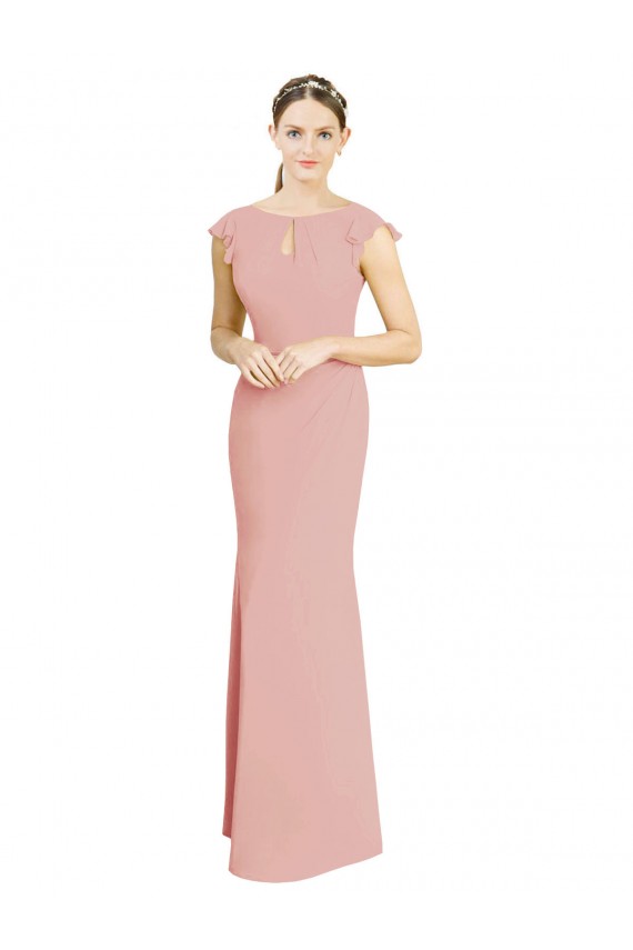 Online Chiffon Cap Sleeves Long Bridesmaid Dress with Keyhole UK