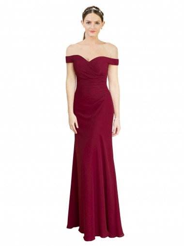 Online Off the Shoulder Long Chiffon Bridesmaid Dress / Prom Dress with Pleats UK