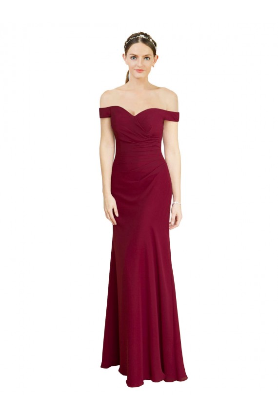 Online Off the Shoulder Long Chiffon Bridesmaid Dress / Prom Dress with Pleats UK
