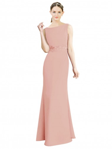 Online Full Length Long Chiffon Bridesmaid Dress with Pleated Lace Waist UK