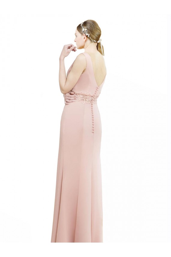 Online Full Length Long Chiffon Bridesmaid Dress with Pleated Lace Waist UK