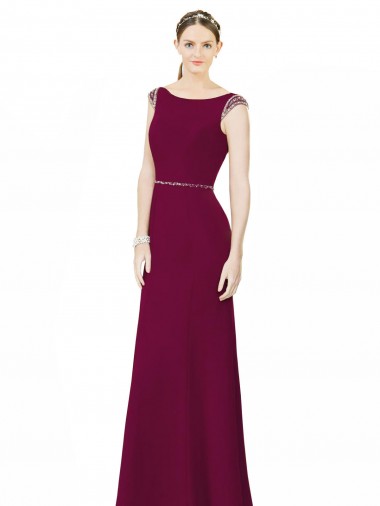 Online Slim Chiffon Bridesmaid Dress with Embellished Capped Sleeves UK