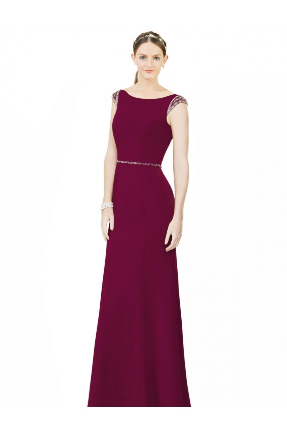 Online Slim Chiffon Bridesmaid Dress with Embellished Capped Sleeves UK