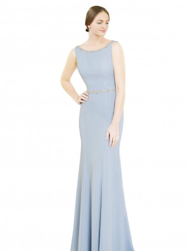 Online Full Length Chiffon Bridesmaid Dress with Sparkly Neckline and Belt UK