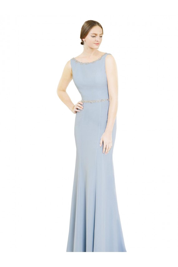 Online Full Length Chiffon Bridesmaid Dress with Sparkly Neckline and Belt UK