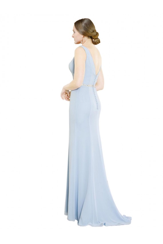 Online Full Length Chiffon Bridesmaid Dress with Sparkly Neckline and Belt UK