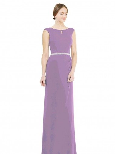 Online Long Chiffon Bridesmaid Dress with Boat Neckline and Keyhole UK