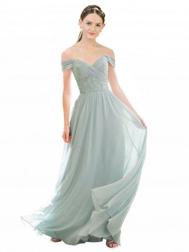 Online Romantic Bridesmaid Dress with Embroidered Off the Shoulder Bodice UK
