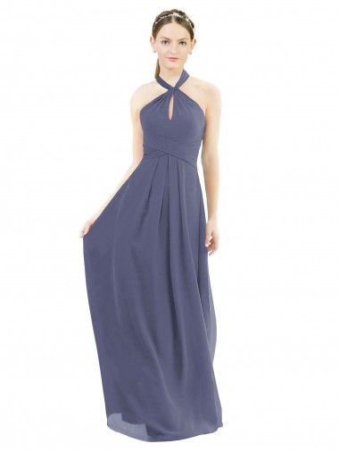 Online High Halter Neck Chiffon Bridesmaid Dress with Twist-Tie UK