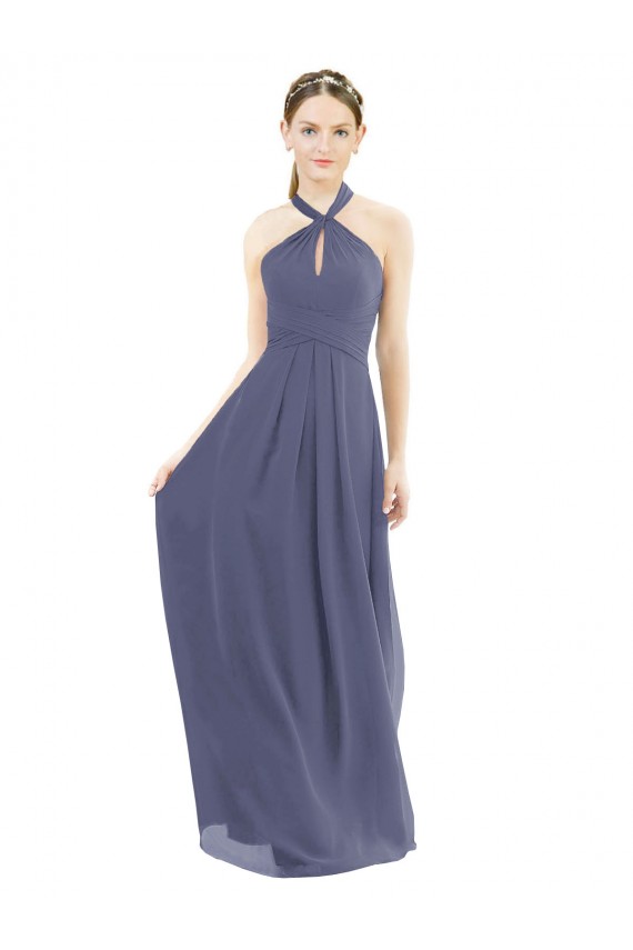 Online High Halter Neck Chiffon Bridesmaid Dress with Twist-Tie UK