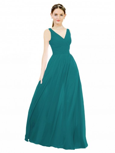 Online Figure Flattering Chiffon Bridesmaid Dress with Draped V-Neck Bodice UK