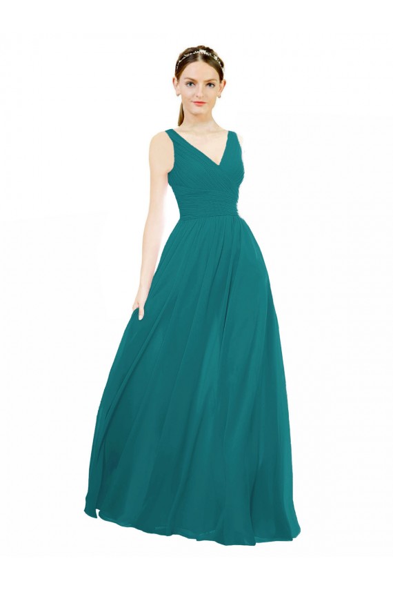 Online Figure Flattering Chiffon Bridesmaid Dress with Draped V-Neck Bodice UK