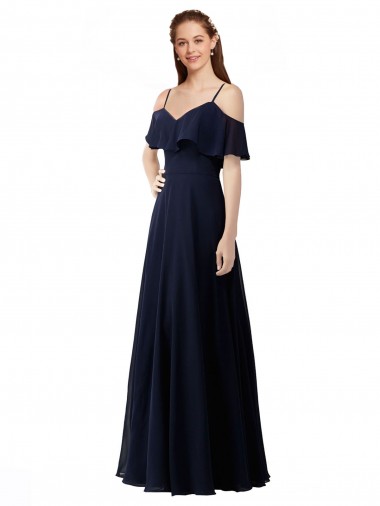 Online Chiffon Bridesmaids Dress with Off the Shoulder Ruffle Detail UK