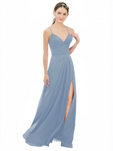 Online Sexy Chiffon Bridesmaid Dress with V-Neck Lace Bodice UK