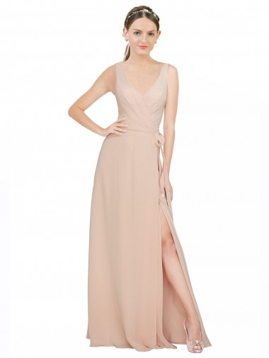 Online Chiffon Bridesmaids Dress with Matching Chiffon Tie Sash UK