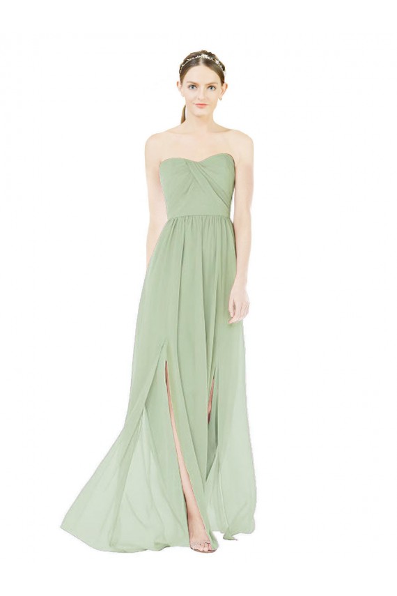 Online Strapless Draped Bodice Maxi Bridesmaid Dress with Front Slits UK