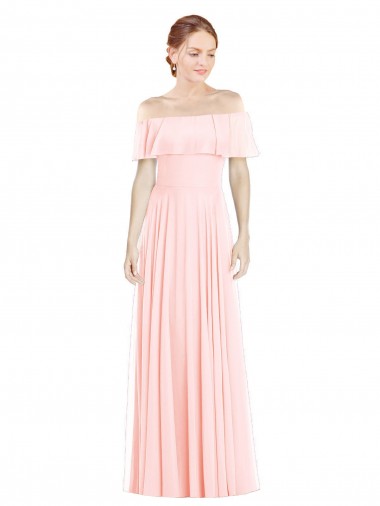 Online Off the Shoulder Long Bridesmaid Dress With Ruffle Overlay UK