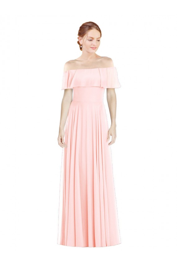 Online Off the Shoulder Long Bridesmaid Dress With Ruffle Overlay UK