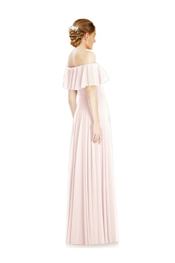 Online Off the Shoulder Long Bridesmaid Dress With Ruffle Overlay UK