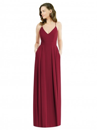 Online Pleated Skirt Chiffon Maxi Bridesmaid Dress with Pockets UK